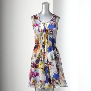 Vera Wang Floral Chiffon Dress Size Small